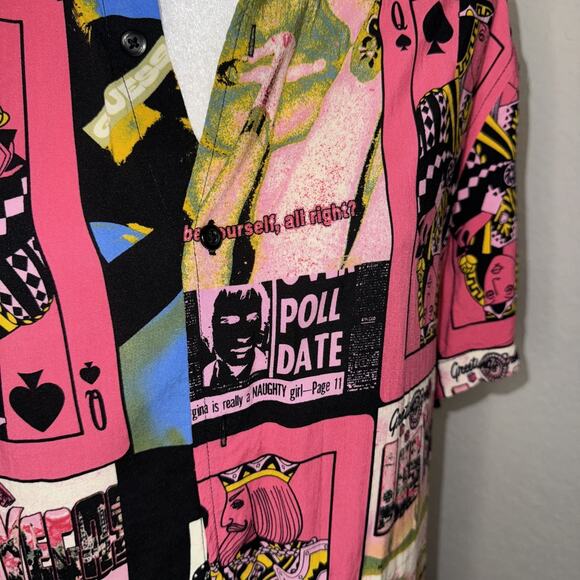 Guess Shirt Men’s Large Pink Casino Card Print Short Sleeve Button Up - Picture 5 of 10